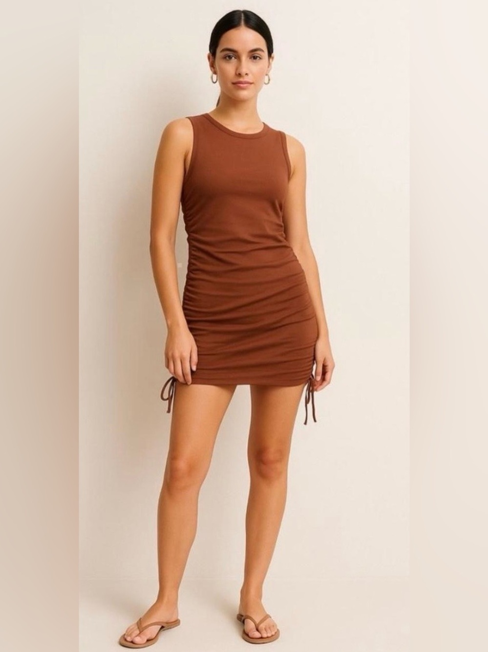 Good American Rush Mini Tank Brown Sleeveless Dress Rushed to Length Size 3X